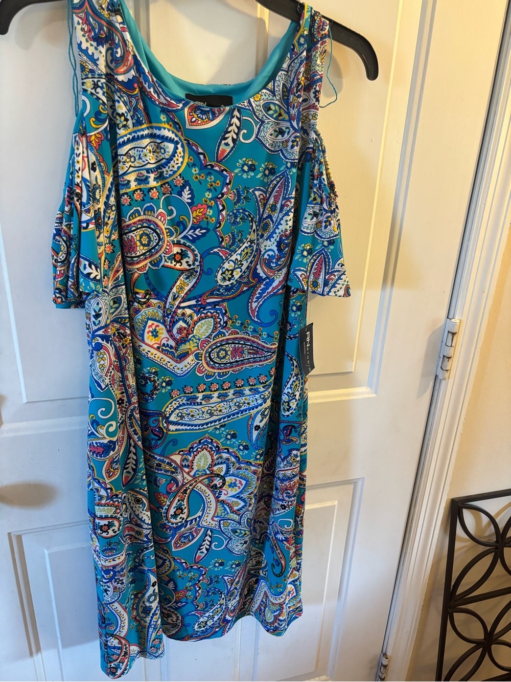 Teal Paisley Cold-Shoulder Midi Dress